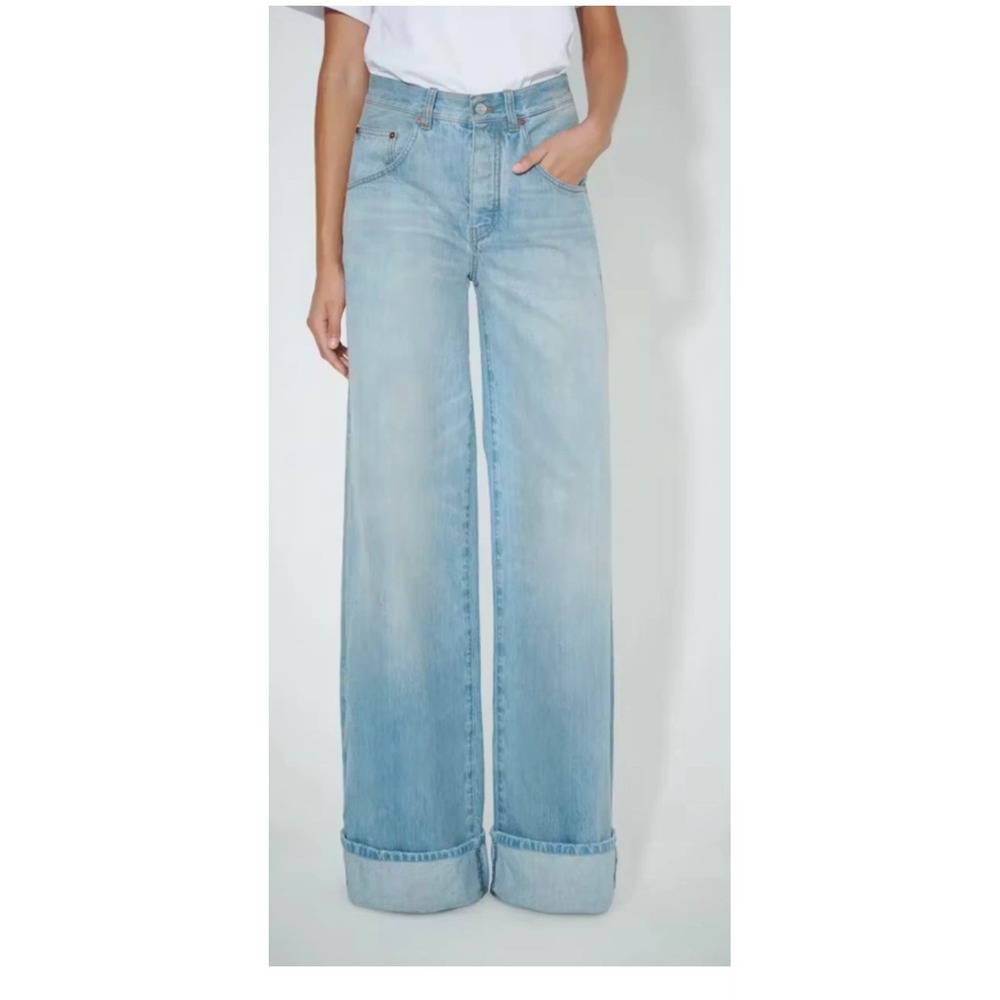 VICTORIA BECKHAM Mid Rise Super Wide Leg cuffed Ella Jeans Denim Blue Size 27